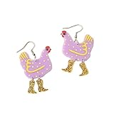 Colorful Acrylic Boot Big Rooster Chicken Cute Funny Weird Drop Dangle Earrings Lightweight Cartoon Anime Earrings Chick Jewelry for Women-purple