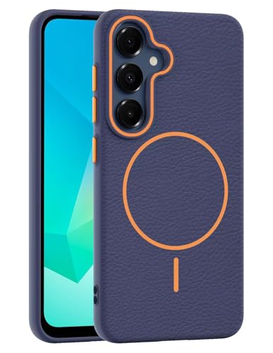 Image of Elzzi Magnetic Case for Samsung Galaxy A16, Lychee Texture [Compatible with MagSafe] Premium PC+TPU Back Cover with Anti-Yellow Microfiber Inner Lining, Shockproof Slim Protective Phone Case (Blue)