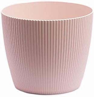 Home Garden Ornaments Plant Pots Indoor 30cm Diameter  Round and Plastic Plant Pot of White Colour  Striped Flower Pot  Decorative Flower Pots Outside (Ø30cm, White)