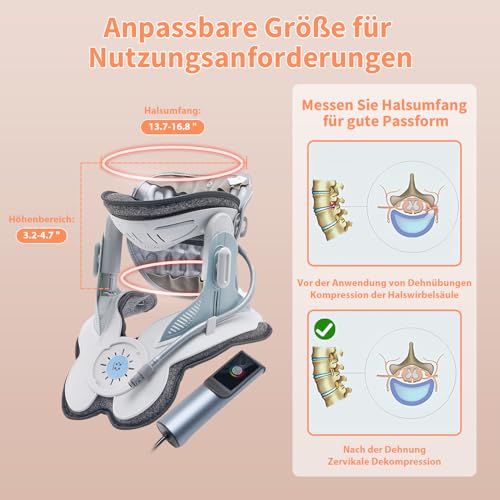 Zervixhalstraktionsgerät, Nackenstrecke für Nackenstreckung und Unterstützung, mit 3 Power Traction und 8 Airbag Support für Nackenschmerzen, Wirbelsäulendehnung, Hausgebrauch, elektrischer Luftpumpe