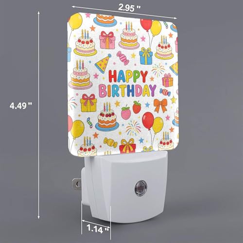 Image of Birthday Happy Party Cake Candy LED Plug-in Night Light 2-Pack, Auto Sensor Nightlights Set of 2 for Bedroom Bathroom