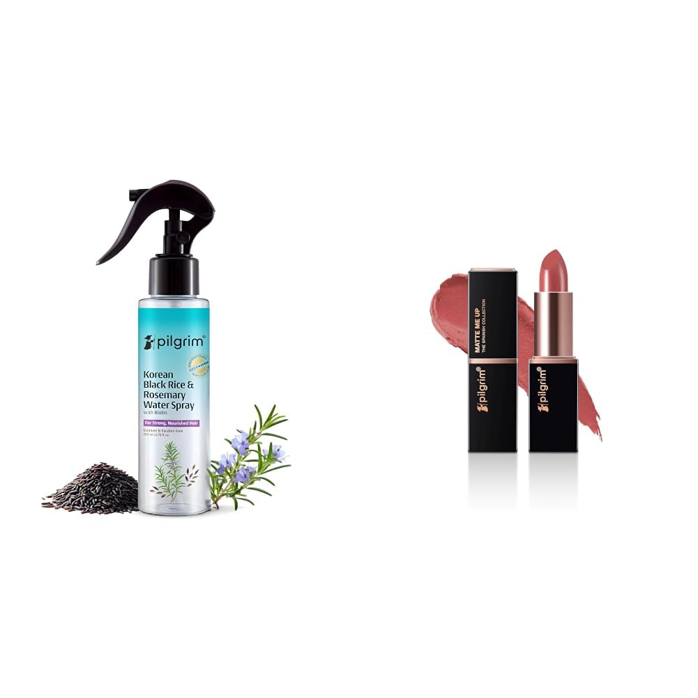 Pilgrim Korean Black Rice and Rosemary Water Spray With Biotin For Strong, Nourished Hair 200ml & Matte Me Up Bullet Lipstick 4.2g-picture-25