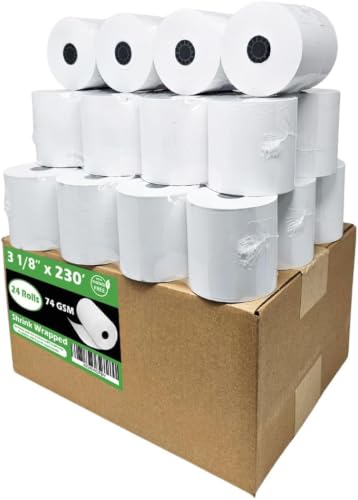 74 GSM Extra Thick Paper (24 Rolls) 3 1/8 x 230 Thermal Paper Receipt Rolls (Heavy Thermal Length 200-230 ft) fits all Clover POS Cash Register Printers Thermal Paper from BuyRegisterRolls