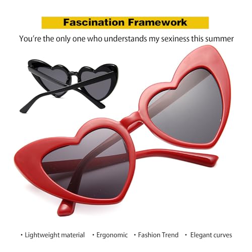 6Pcs Love Heart Shaped Sunglasses for Women ，fashions Lightweight， Cute Small Cat Eye Sunglasse4