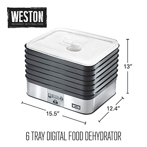Weston Food Dehydrator Machine For Jerky, Fruit, Meat, Herbs, Vegetables, With Digital Temperature Control (100-160F), 6 Stackable Trays (7.4 Sq. Ft.), White (75-0450-W) #TOP6