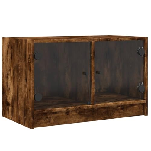 vidaXL Grey Sonoma TV Cabinet with Glass Doors - Engineered Wood Media Unit for Living Room, 68x37x42 cm, Easy Clean
