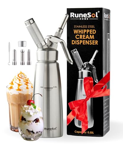 RuneSol Sifone da Cucina Acciaio Inox 500ml con 3 Ugelli