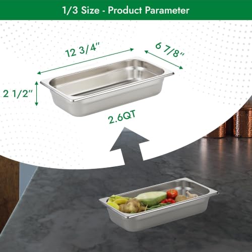 HECMAC 6 Pack Anti-Jam Hotel Pans, 1/3 Size 2 1/2 Inch Deep, Commercial Stainless Steel Chafing Steam Table Pan, Catering Storage Metal Food Pan, 23 Gauge by HECMAC - Used condition - Image 2