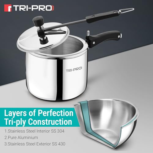 Image of Bergner TriPro Tri-Ply Stainless Steel 3L Inner Lid Pressure Cooker, Bakelite Safe Grip Handle, Triply Bottom, Healthy Cooking, Even and Faster Heating - Induction and Gas Stove Ready