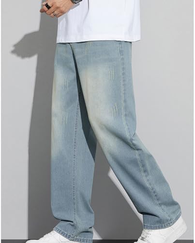 Men's Baggy Wide Leg Jeans Mid Rise Straight Leg Loose Fit Distressed Denim Pants for Men Hip Hop Y2k Jeans4