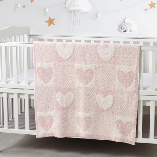 Image of CREVENT Cozy Soft Warm Chenille Baby Blanket for Girls Boys, Newborn Essentials for Infant, Baby Shower Receiving Gift - Love Heart 75X100cm