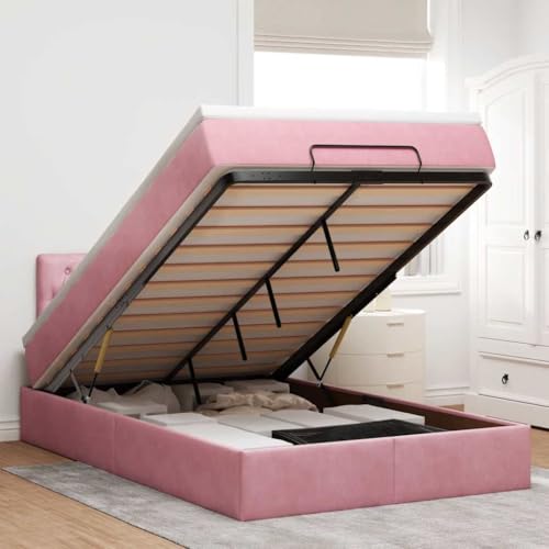 Genérico Cama otomana con colchón Terciopelo Rosa 120x190 cm,Mobiliario,Camas y Accesorios,Camas y somieres-3311836
