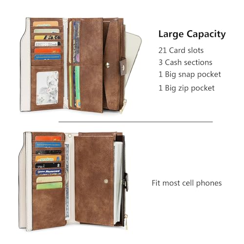Image of YALUXE Women's Real Leather Wallet RFID Protect 21 Card Slots Phone Pocket