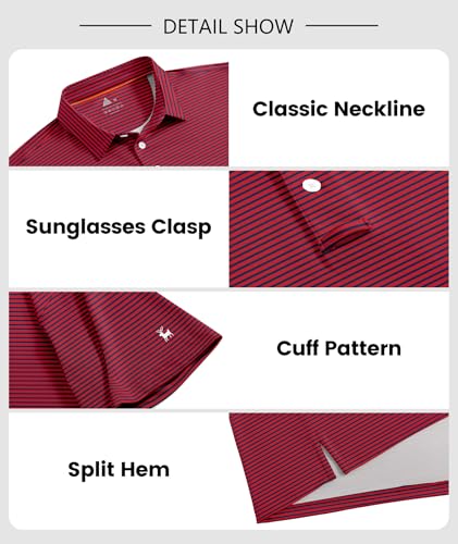 Image of ZITY Men Golf Polo Shirts Short Sleeve Striped UPF 50+ Moisture Wicking Casual Collared Print T-Shirt for Men