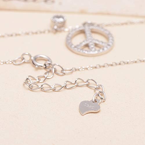 Paialco 925 Sterling Silver Peace Sign Pendant Necklace 16+2 Inches4