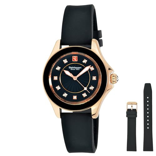 Arbon Collection Black Stainless Steel Women's Watch with Extra Silicone Interchangable Band
