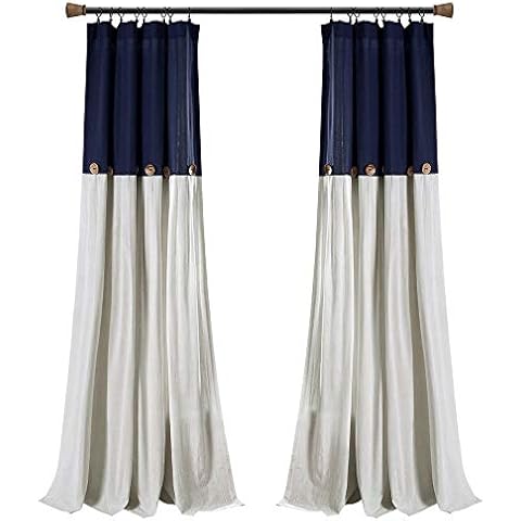 Lush Decor Navy & Off-White Linen Curtains Cover