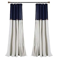 Lush Decor Tenda a pannello per finestra in lino, singola, 101,6 x 213,4 cm (larghezza x lunghezza), blu navy e bianco, decorazione rustica, blocchi di colore, moderne tende per soggiorno, camera da