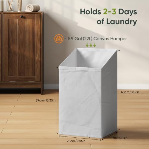 Image of Smart FENDEE Double Tilt Out Laundry Hamper Cabinet, 11.8 Gallon Hidden Trash Cabinets with 2 Baskets for Kitchen, Freestanding Small Bathroom Storage Cabinet Unit, Walnut