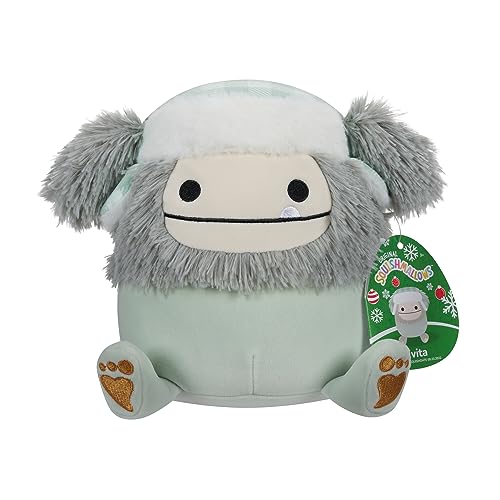 Squishmallows Originaux 19cm Evita Le Bigfoot Gris avec Chapeau de Trappeur, Ajoute Evita à Ton équipe, Peluche Ultra Douce