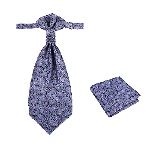 Epoint C.B.AQ.S.015 Cornflower Blue Silk Paisley Extra Long Pre-tied Ascot Tie Handkerchief Accessories Creative Handmade