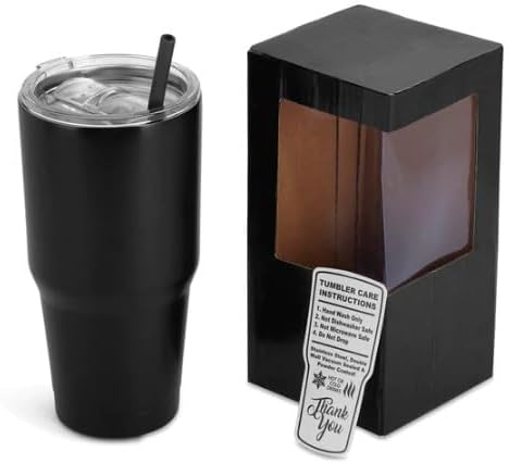 EMM Coffee Tumblers, Powder Coated Tumbler With Sliding Lid & Silicone Straw, Stainless Steel, Durable, Spill Proof, Vacuum Insulated Drinkware- Black - Image 5