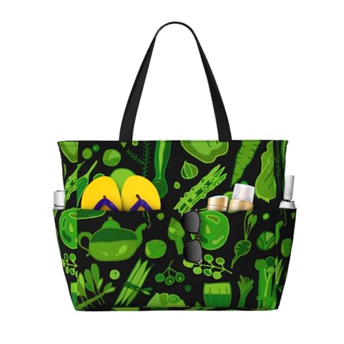 Sac de plage sac à bandoulière pour femme grand cabas en toile modèle de légumes verts