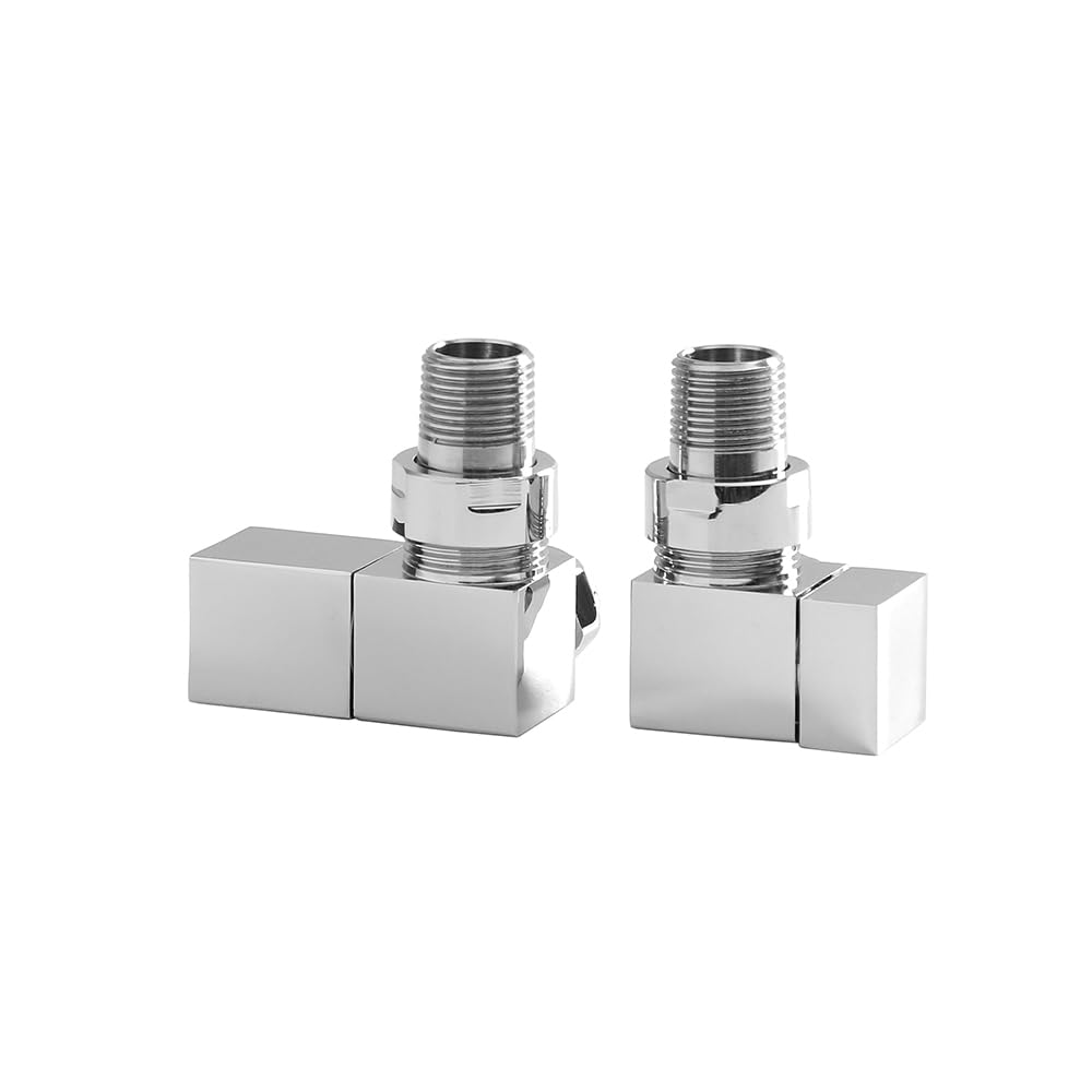 Milano Chrome Square Corner Heated Towel Rail Radiator Valves