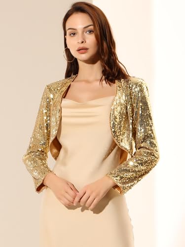 Image of Allegra K Women's Sequin Jacket Party Long Sleeve Open Front Crop Cardigan Bolero Shrug