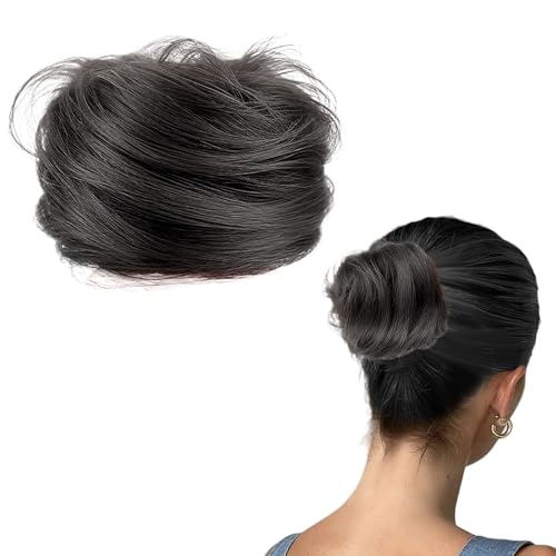 GWAWG Coletero con goma para el pelo, moño fino, moño falso, postizo, pelo real, para mujeres, coletero con pelo, extensiones de pelo, bodas, fiestas, uso diario (negro natural)