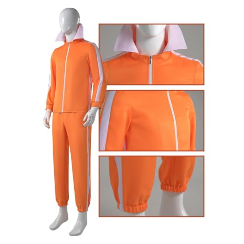Adult Men Orange Tracksuit Uniform Sports Suit Zipper Jacket Top Sportswear with Glasses Wig2