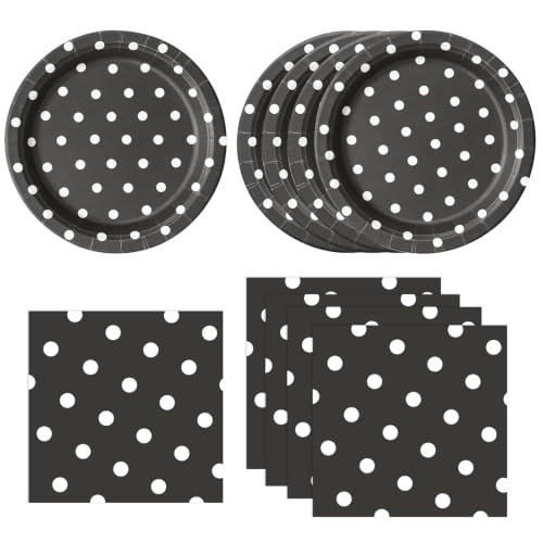 Black Polka Dot Paper Plates and Napkins Set