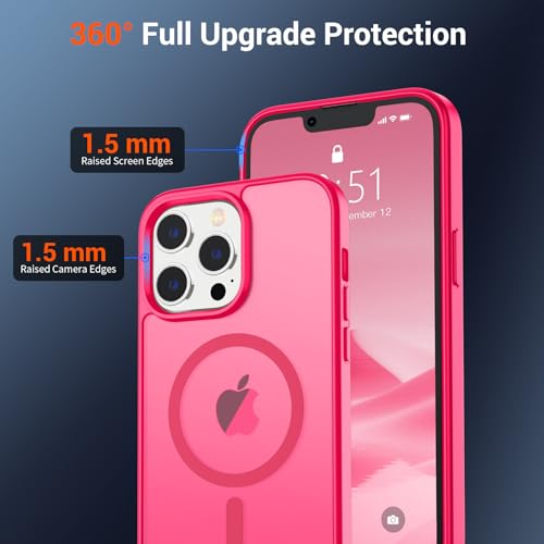 Image of SUPFINE Magnetic for iPhone 13 Pro Case (Compatible with MagSafe) (Military Grade Drop Protection) Slim Translucent Matte Shockproof with Anti-Fingerprint Phone Case,Hot Pink