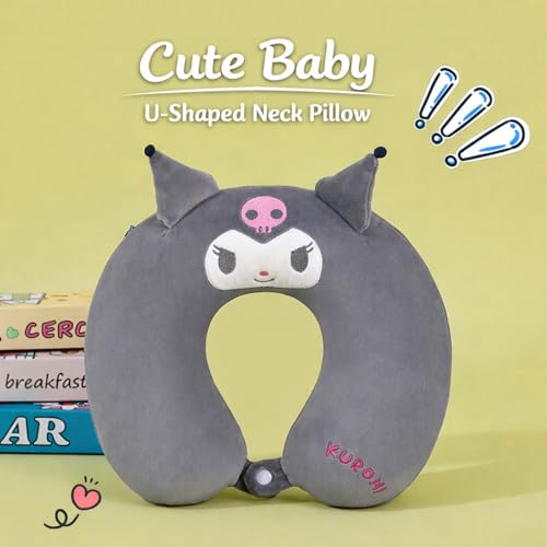 Image of Soft and Comfortable Cartoon Designed U-Shaped Kids Travel Neck Pillow for Airplane Car Flight Head Neck Support for Boys and Girls (Pack of 1, Black)