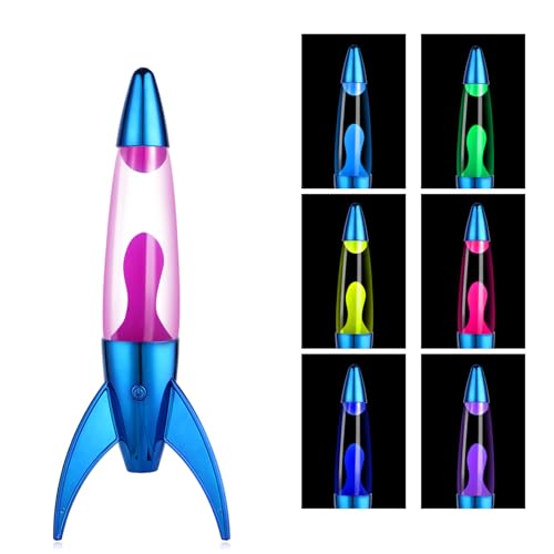 Rocket Shaped LED Liquid Lamp with7 Colors Change, Non-Buble Safe Liquid Motion Lamp,DC Powered Relaxing Night Lights for Kids Adults (Purple/Pink)