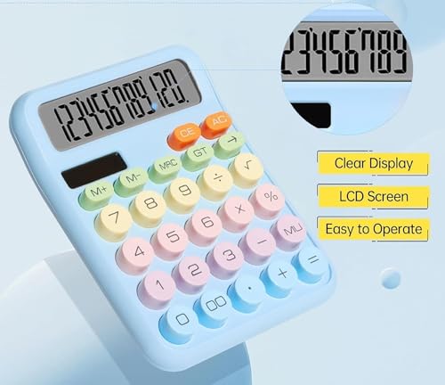 Image of DRAKIO Desktop Calculator 12 Digit Large Display, Solar Battery Dual Power Basic Calculator for Office School, Cute Colorful Calculator for Students, Electronic Desk Calculator