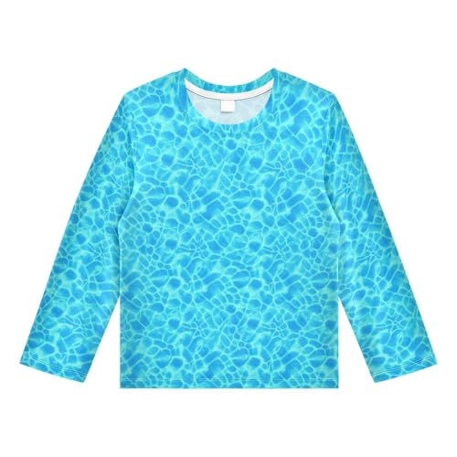 DOMIKING Water Surface Turquoise Boys Long Sleeve Rashguard Shirt Kids Quick Dry Swim Shirt for Swimming Pool Beach 11-12T