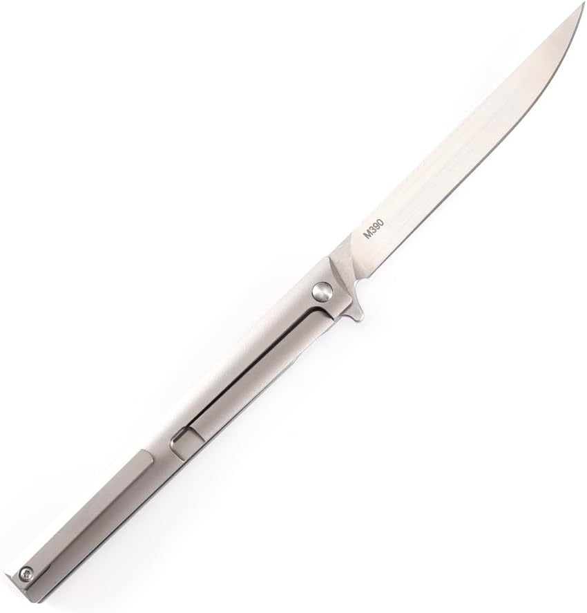 small ultra-thin EDC foldable pocket flip knife, 3.5-inch Bohler M390 blade, gentlemen's knife, daily carrying, frame lock, titanium handle, pocket clip,