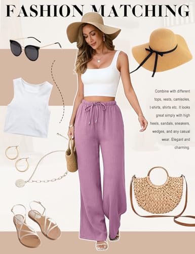 Image of Linen Pants for Women Flowy Palazzo Pants Boho High Waist Wide Leg Trousers Summer Beach Vacation Outfits 2026