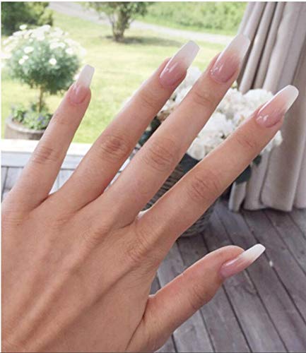 Cathercing 24 Pcs Ballerina Pure Color Smooth Coffin Nails Full Cover False Nails Medium Beauty Nails Square Fake Gel Tips Art Nail Stickers for Women Girls Gift on Halloween Party (Transparent)