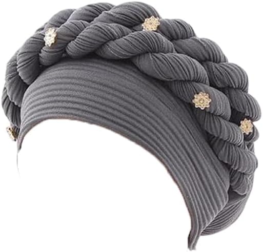 Women Double Braid Diamonds Turban Cap Lady Cancer Chemo Caps Female Beanie Bonnet Hair Loss African Headwrap