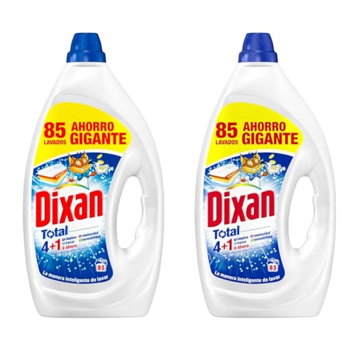 Dixan Gel Total 4+1, Detergente Líquido para Lavadora 85 Lavados, jabón líquido para lavar la ropa blanca y clara. Limpieza, luminosidad, frescor y sostenibilidad, versión antigua (Paquete de 2)