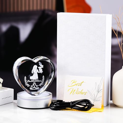 Image of Qianwei First Communion Gifts for Girls, 3D Engraving Crystal Praying Girl Figurine First 1st Communion Veil Decoration, Baptism Gifts for Girls Catholic