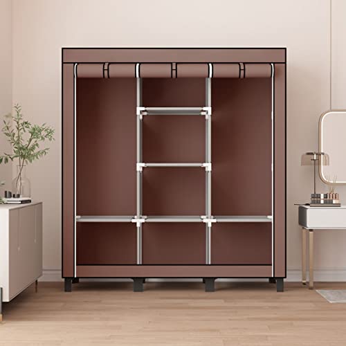 Oumyjia Portable Wardrobe Closet Fabric Closet Wardrobe Closet Clothes Organizer, 51.1L X 17.7W X 67.7H, Coffee #TOP4