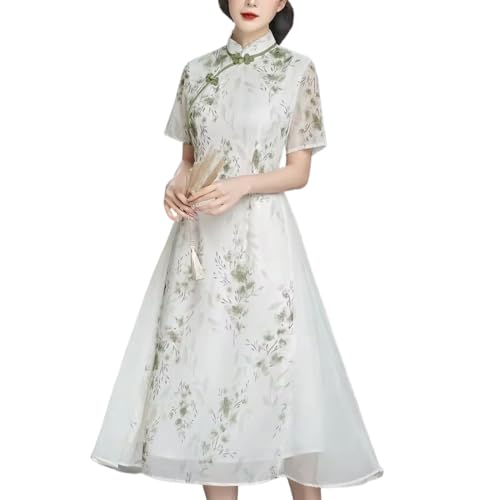 Robe longue Cheongsam aux finitions soignées et imprimé traditionnel