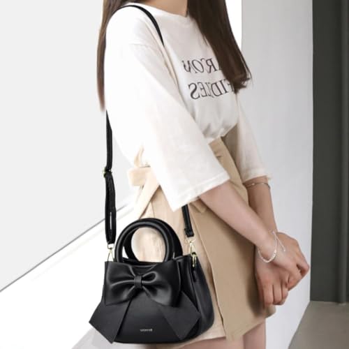 Women's Cute Small Handbag Aesthetic Bowknot Soft PU Leather Shoulder Bag Vintage Crossbody Bags Trendy Purse3