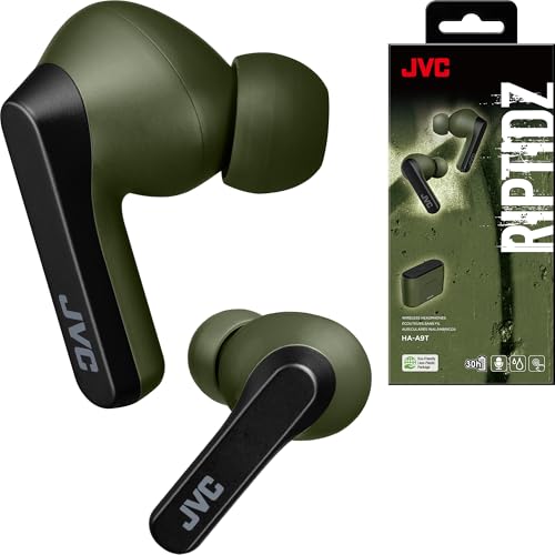 JVC RIPTIDZ True Wireless Headphones with Touch Sensor Operation, Single Ear use, IPX5, Bluetooth 5.1, Long Battery Life (up to 30 Hours) - HAA9TG (Green)
