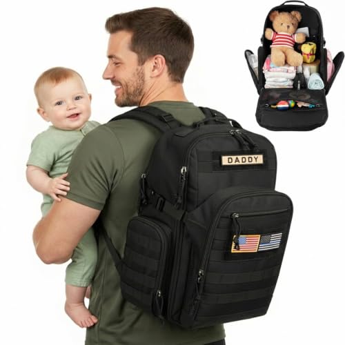 Image of MIRACOL Diaper Bag Backpack for Dad: 40L XL Capacity Fits 1-3 Days Trip - Military Style with Daddy Patch for Active Dads - Ideal Gift for New Fathers & Husbands
