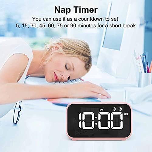 CHEREEKI Alarm Clock, Digital Clock with Nap Timer, Snooze, USB Powered Clock with Dual Alarms for Bedroom, Bedside, Office& Travel (Pink)