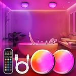 2-Pack Lampes de douche pour batterie de douche intérieure, 15 RGBW Lumière d'humeur changeante de couleur avec télécommande(Dimmable ＆ minuterie), lumière magnétique LED pour salle de bain de douche, placard, chambre à coucher, décoration de fête